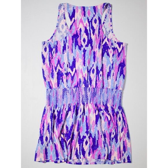 Lilly Pulitzer Tideline Mini Dress Blue Purple Print Smocked Sleeveless Women L - Picture 4 of 13